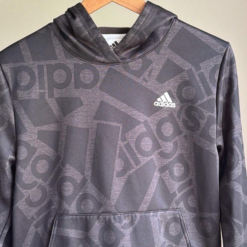 adidas Black Charcoal Logo Hoodie Youth L 14/16